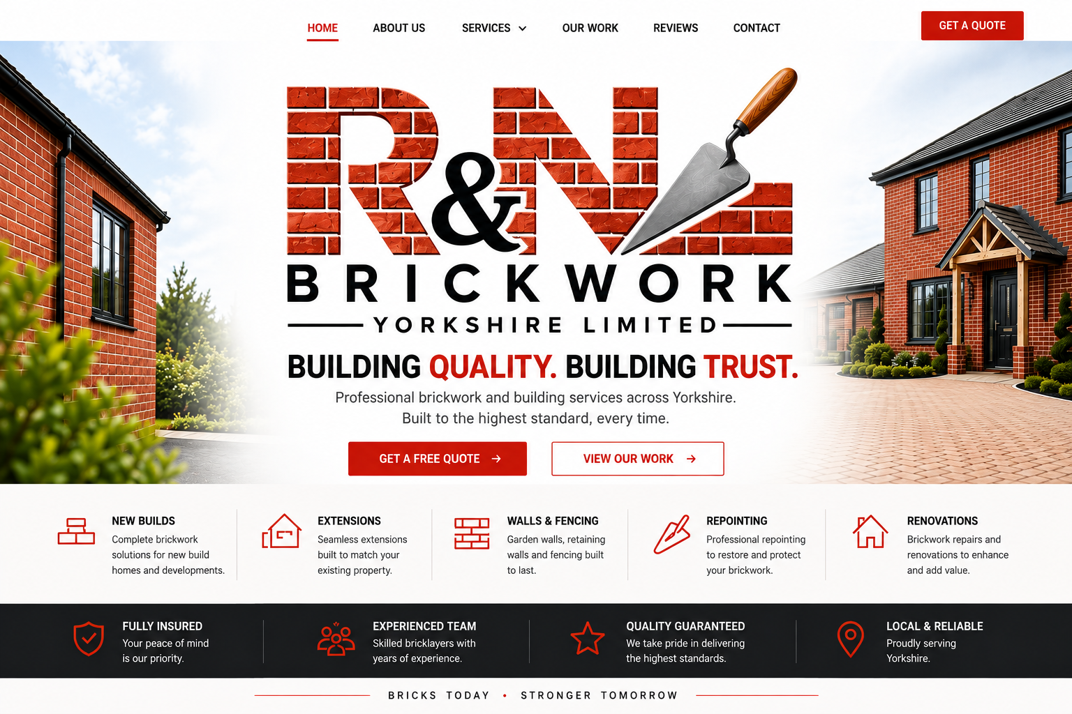 R&N Brickwork Yorkshire Limited. Building quality. Building trust. Professional brickwork and building services across Yorkshire.